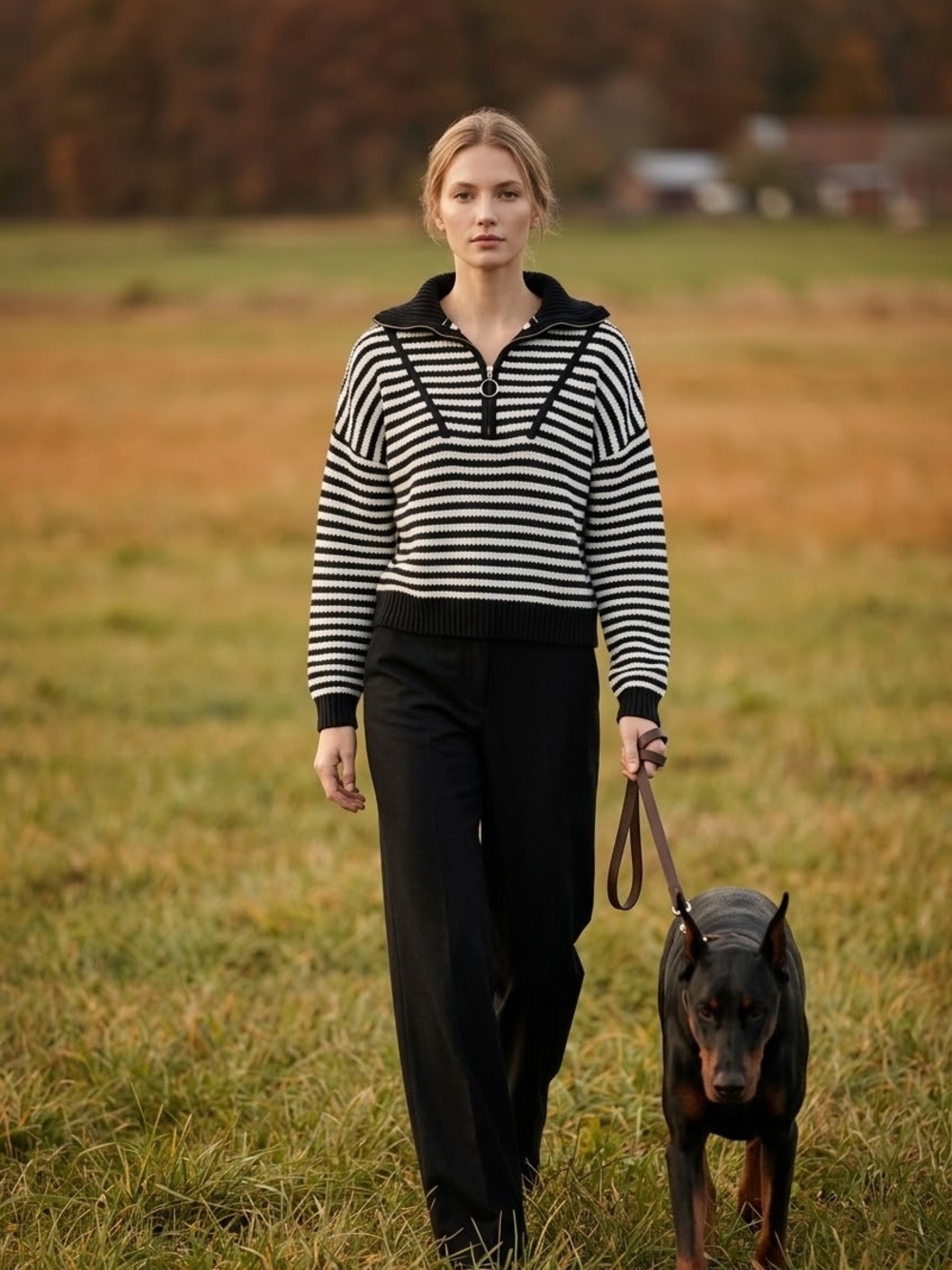 Strut & Bolt Women's Small Black White Striped Cropped Quarter Zip Sweater